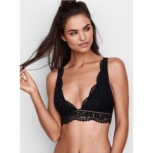 Victoria Secret Body Black Crochet Lace Boho Wireless Bralette Sz L